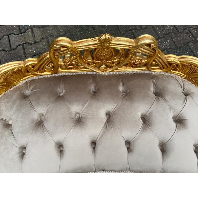 Wood Late 20th Century French Louis XVI Gold Beech Settee Tan Velvet For Sale - Image 7 of 11
