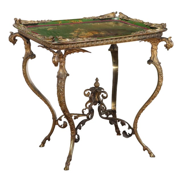 Antique Middle Victorian Bronze Papier Mache Table, England, 1800s For Sale