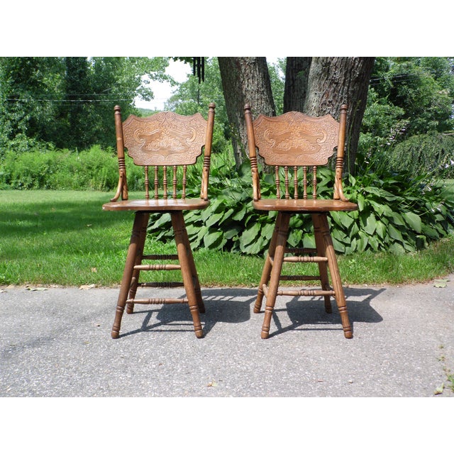 Vintage Pair Solid Oak Press Back & Spindle Swivel Counter ... (640 x 640 Pixel)
