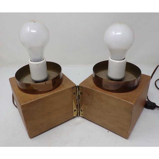 Wood 1960s Modeline of California Mid-Century Modern Cylinder Table Lamps With Hinged Wood Bases - a Pair For Sale - Image 7 of 9