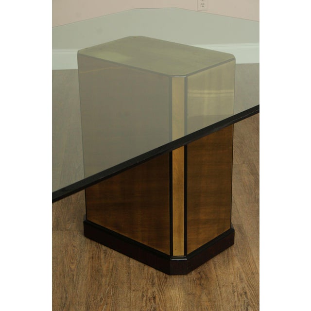 Mastercraft Hollywood Regency Brass and Glass Pedestal Dining Table For Sale - Image 11 of 18