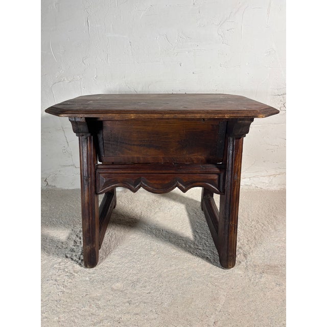 Spanish Castilian Carved Wood Side Table with Iron Hardware, 1910 For Sale - Image 14 of 15
