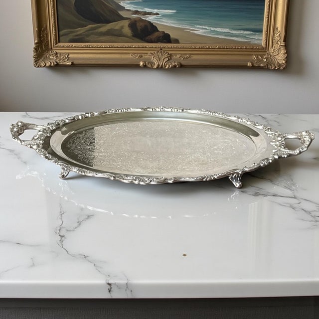 Baroque Vintage Large Silverplate Rococo Style Footed Butler’s Tray by Wallace- "Baroque" For Sale - Image 3 of 8