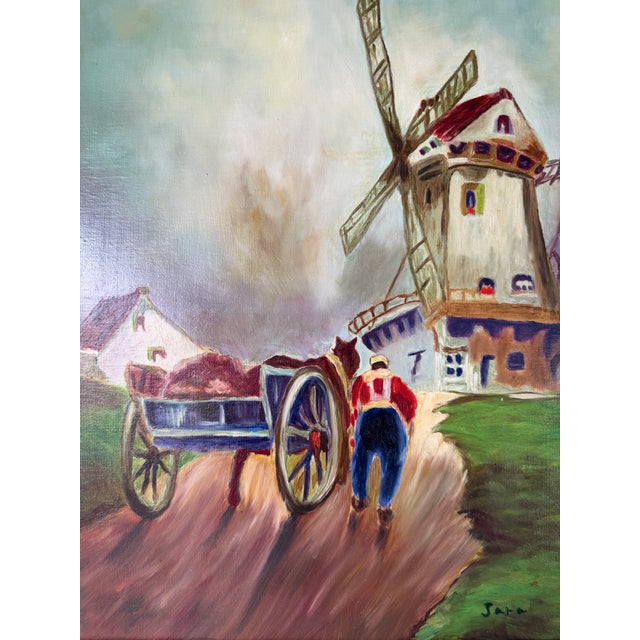 Vintage Jara Country European Farm Landscape Oil on Canvas Painting – Framed For Sale - Image 10 of 13