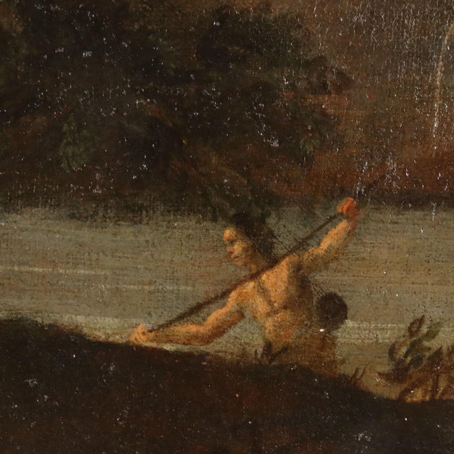 Italian School Artist, Landscape Painting with Buildings and Bathers, 18th Century, Oil Painting on Canvas, Framed For Sale - Image 6 of 13