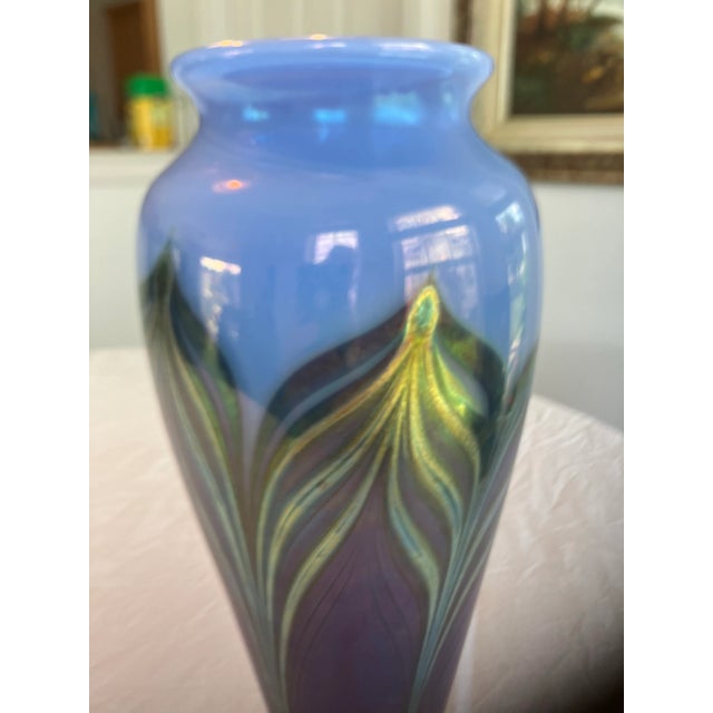 Art Glass by artist Joseph Morel and Zellique Studios, signed and numbered on the bottom. Had a pulled feather design.