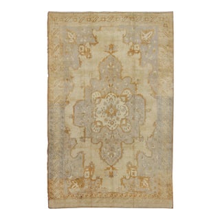 Vintage Turkish Rug With Medallion Design in Lavender and Cream For Sale