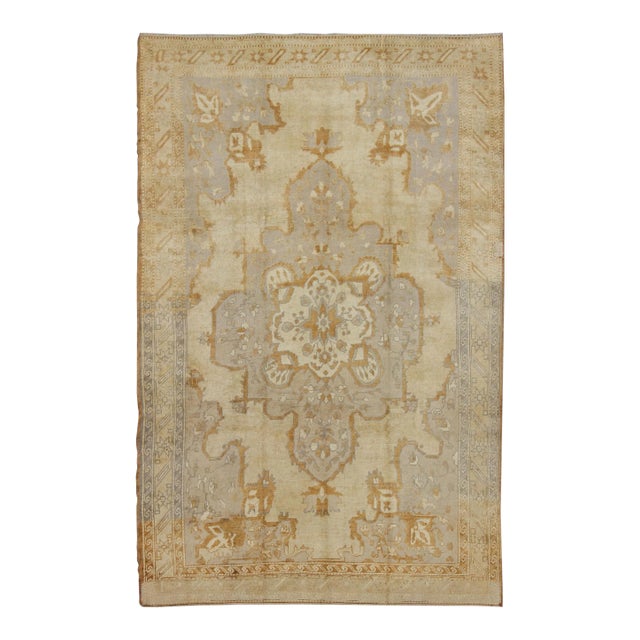 Vintage Turkish Rug With Medallion Design in Lavender and Cream For Sale