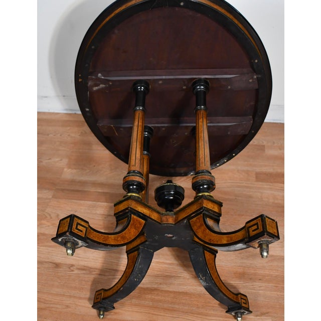 19th Antique Victorian Oval Center Table With Burl Wood Walnut Top & Ebonized Accents For Sale - Image 14 of 16