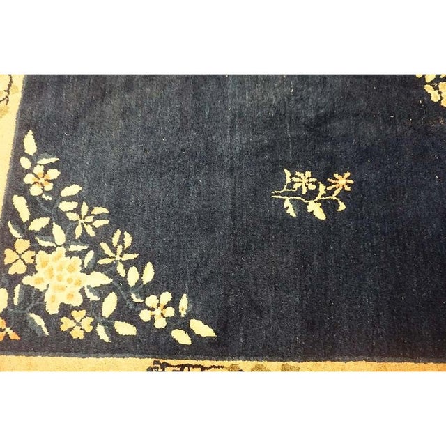 Navy Blue 1920s Antique Blue Field Vase Medallion Wool Knotted Peking Runner Small Rug For Sale - Image 8 of 11