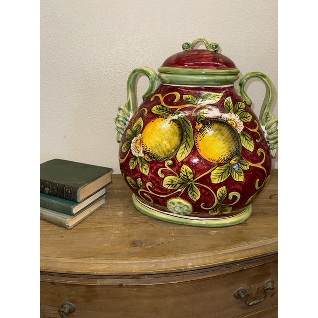 Italian Italian Lidded Olive Container, Lion Head and Lemon Tree Motif Fabulous Large For Sale - Image 3 of 8