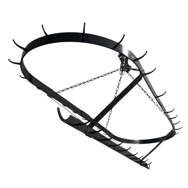 French Country Wrought Iron Oval Hanging Pot Rack For Sale - Image 4 of 12