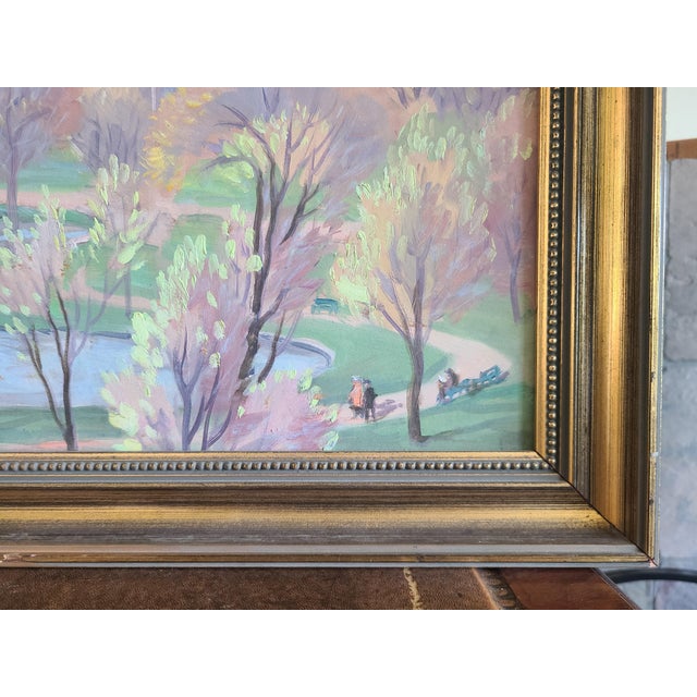 Lester George Hornby 1940's Oil Painting Boston Public Garden Cityscape For Sale - Image 11 of 18