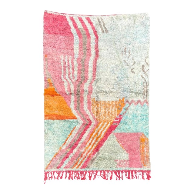 Boho Chic Moroccan Boujaad Wool Rug For Sale