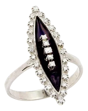 Art Deco 18k White Gold Marquise Cut Black Onyx & Diamond Ring