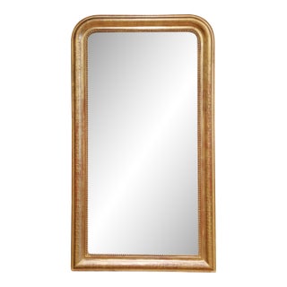 19th Century French Louis Philippe Gilt Wall Mirror With Greek Key Decor For Sale