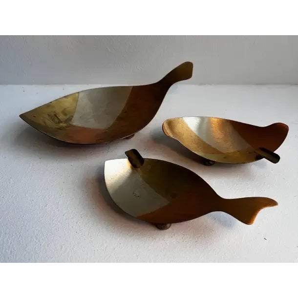 Circa 1960s Mexican Mixed Metals Footed Dish & Ashtrays - Set of 3 For Sale - Image 4 of 9