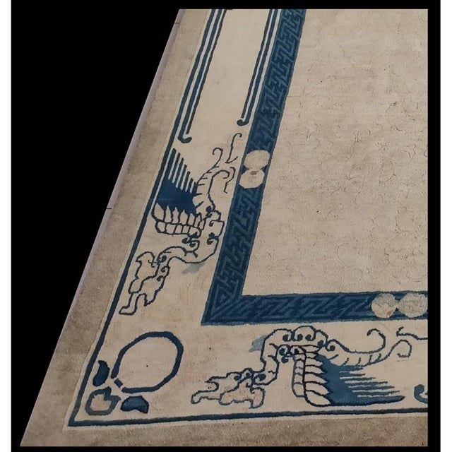 1930s Antique Knotted Hallway Runner Wool Chinese - Peking Ivory Rectangle Rug, Circa Date: 1930s. This elegant Chinese...