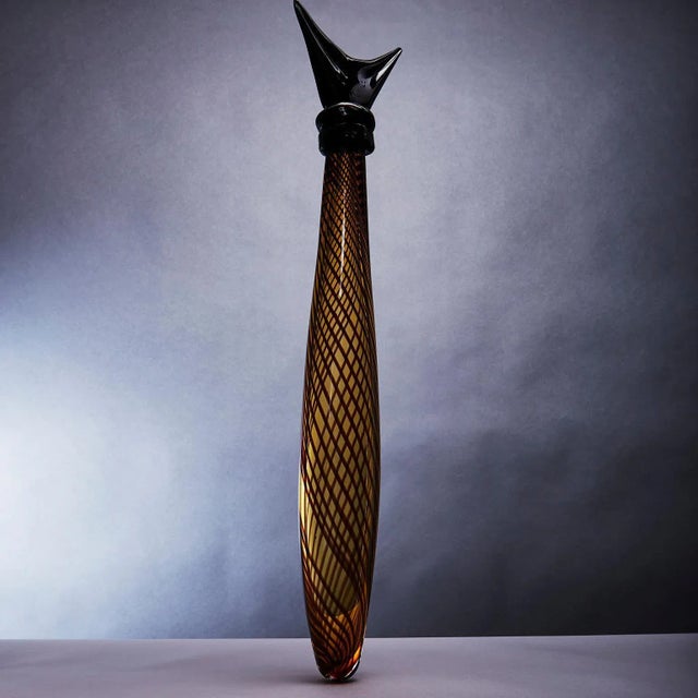 Large Murano Fish Sculpture (65 cm long) exquisitly blown glass and internally decorated with twisted strands of rust...