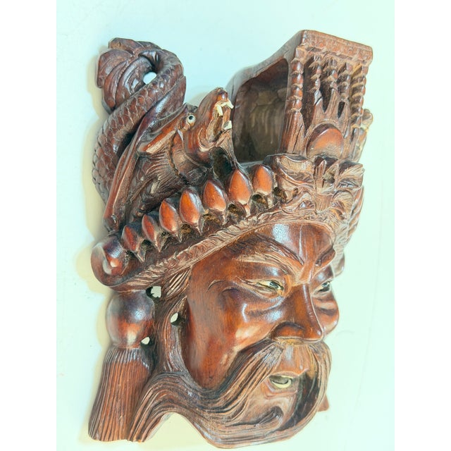 Mid 19th Century Pair of Vintage Balinese Rama & Sita Hand-Carved Wood Theatrical Wall Masks For Sale - Image 5 of 15