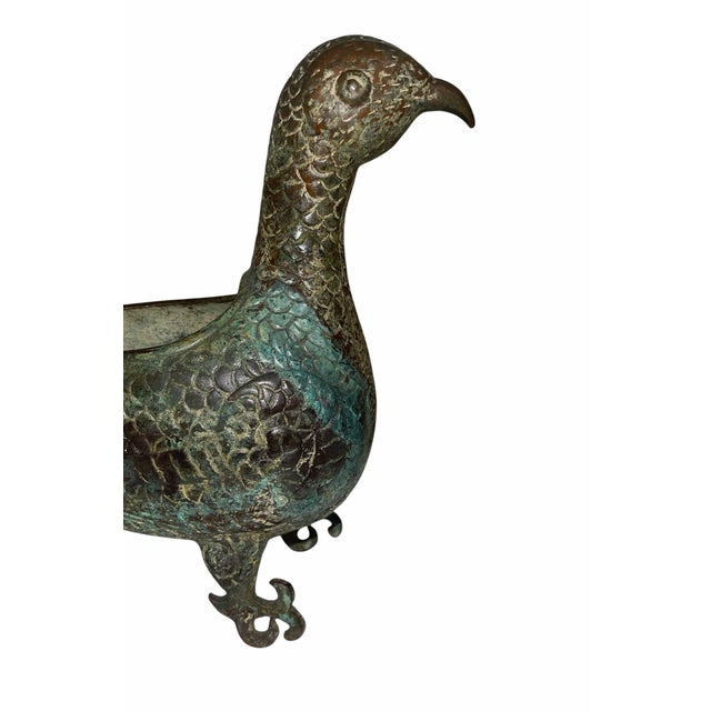 Chinese Archaistic Bronze Bird-Form Vessel With Verdigris Patina, 20th Century For Sale In Los Angeles - Image 6 of 6