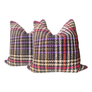Black Plaid Woven Pillows - a Pair For Sale