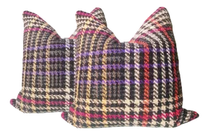 Black Plaid Woven Pillows - a Pair