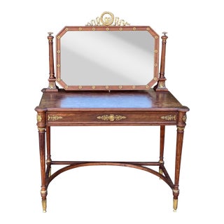 Antique Empire Gilt Bronze Mounted Mahogany Vanity Desk Writing Table For Sale