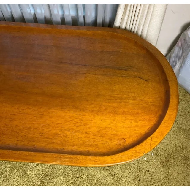 Vintage Mid-Century Modern Teak "Surfboard" Style Oblong Coffee Table With Raised Edge, Scandinavian Style For Sale - Image 4 of 9