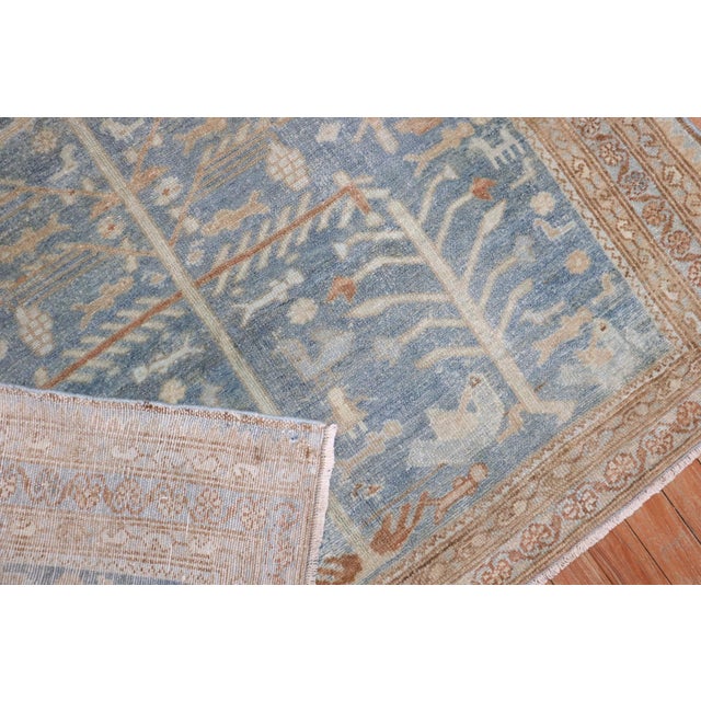 Persian Early 20th Century Ocean Blue Persian Malayer Pictorial Rug - 4'2" x 6'1" For Sale - Image 3 of 7