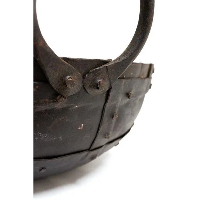 Oxblood Red Vintage Round Hand Hammered Metal Bowl W/ Two Handles For Sale - Image 8 of 10