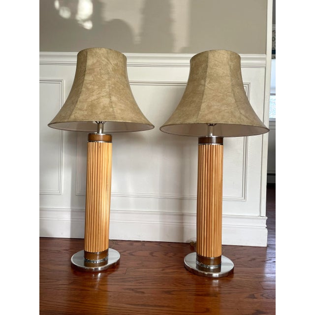 Mid-Century Modern 1970s Mid Century Pencil Reed Chrome Table Lamps- a Pair For Sale - Image 3 of 13