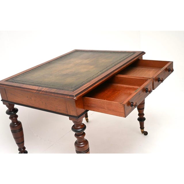 Antique Victorian Leather Top Writing Table, 1880s For Sale - Image 10 of 11