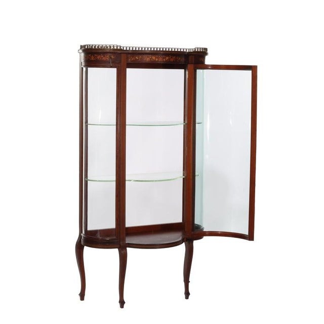 Wood Antique Rj Horner Inlaid Mahogany & Marquetry Vitrine, Attributed For Sale - Image 7 of 10