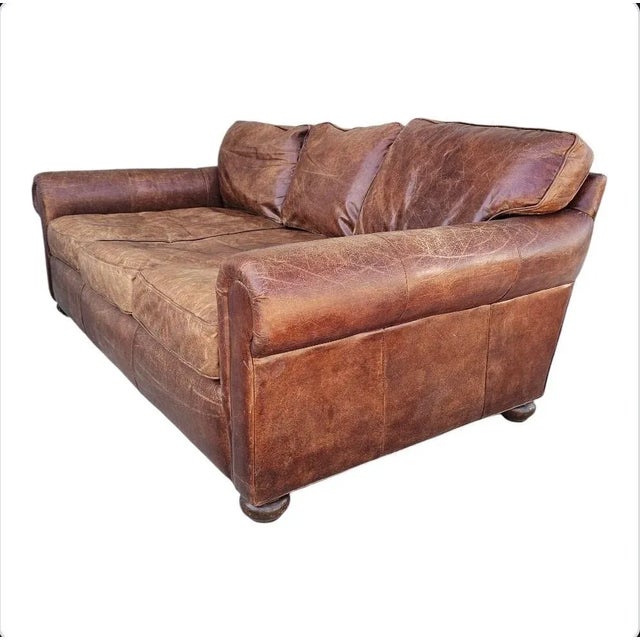 Mid-Century Modern Restoration Hardware Lancaster Luxe Depth Brompton Sofa in Cocoa Leather For Sale - Image 3 of 12