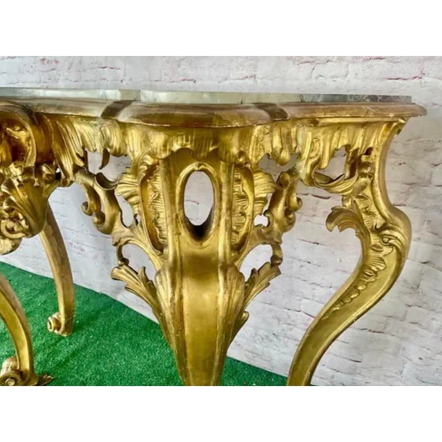 French Louis XV Style Giltwood Console Table With Marble Top For Sale - Image 12 of 18