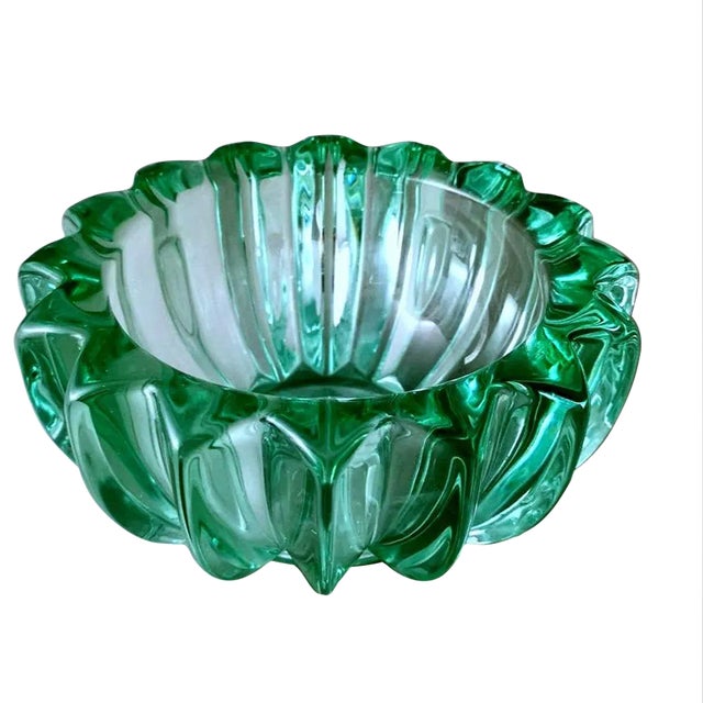 1930s Art Deco Pierre d'Avesn Green Molded Glass Bowl For Sale