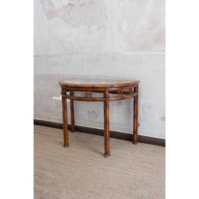 Demi-Lune Console Tables in Faux Bamboo, 1970s, Set of 2 For Sale - Image 3 of 6