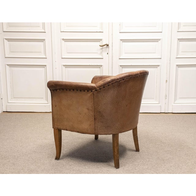 Art Nouveau Swedish Club Chair in Brown Leather, 1940s For Sale - Image 6 of 11