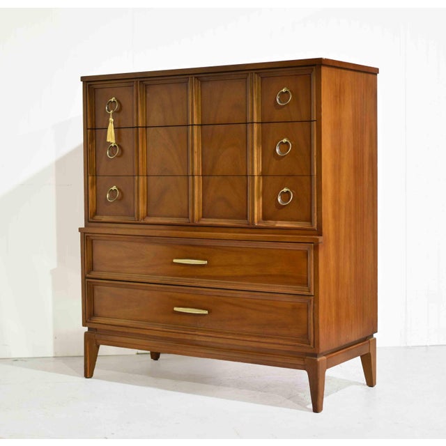 Clean lines, warm walnut, and an easy, elevated feel—this 1960s highboy dresser by Dixie Furniture is mid century done...