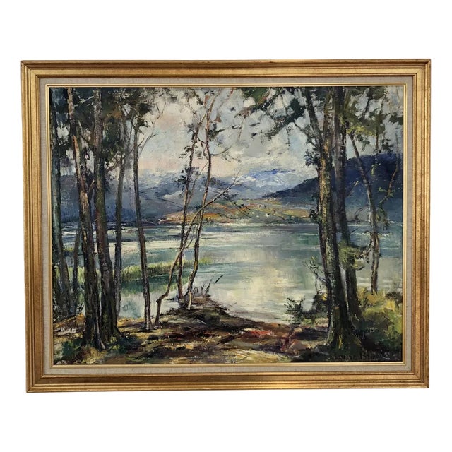 Laure Stella Bruni, Lac et Montagnes, Oil on Canvas, Framed For Sale