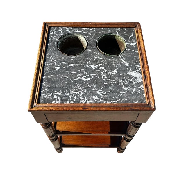 Antique French Mahogany Marble Top Wine Table With Blind Drawer & Copper Basins For Sale In Boston - Image 6 of 12