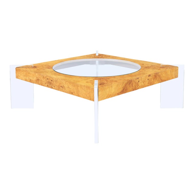 Mid-Century Modern Burl Wood and Lucite Coffee Table by Vladimir Kagan For Sale