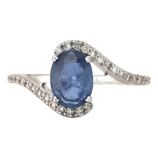 Oval-Cut Blue Sapphire & Diamond Ring in 14k White Gold For Sale
