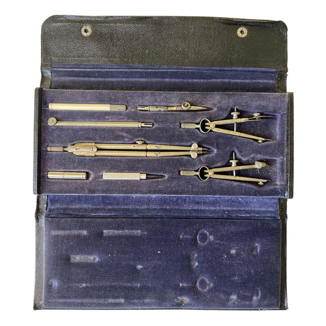 Vintage Geometry and Technical Drawing Set in Original Leather Case from Pomme-Pidou For Sale