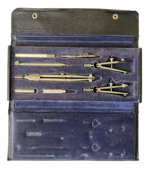 Vintage Geometry and Technical Drawing Set in Original Leather Case from Pomme-Pidou