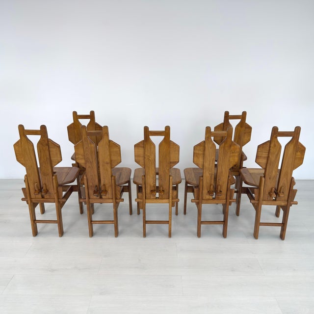 Wood Italian Brutalist Dining Chairs - Set of 7 For Sale - Image 7 of 15