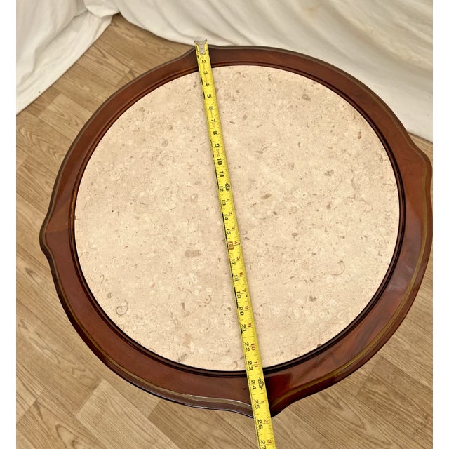 1960s French Style Round Table With Cabinet and Marble Top Solid Walnut, Swing Door For Sale - Image 10 of 12