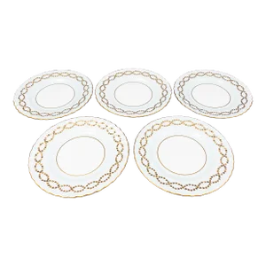 Late 20th Century Minton England S600 Gold Laurel Leaves Light Blue Salad Dessert Plates- Set of 5