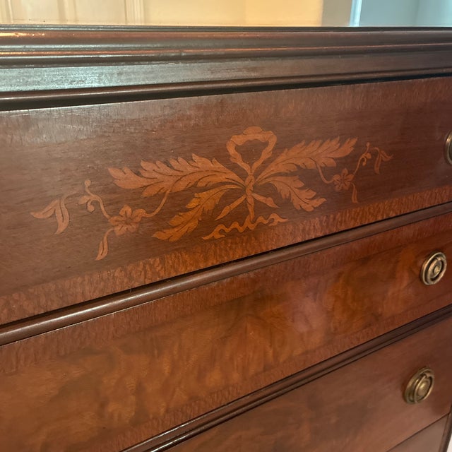 Antique Inlaid Mahogany Five-Drawer Chest, Circa 1900 — Federal Revival Companion Piece For Sale In Los Angeles - Image 6 of 11